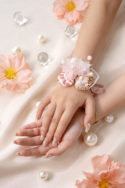Wrist Corsages in Glowing Blush & Pearl