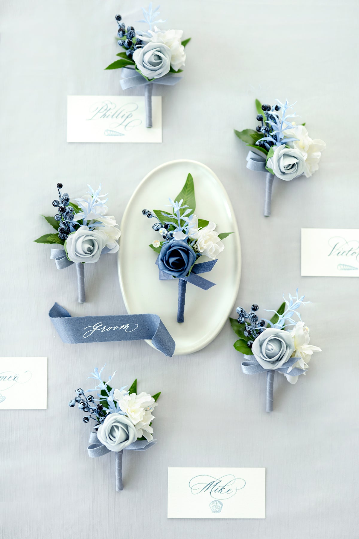 Boutonnieres in Romantic Dusty Blue