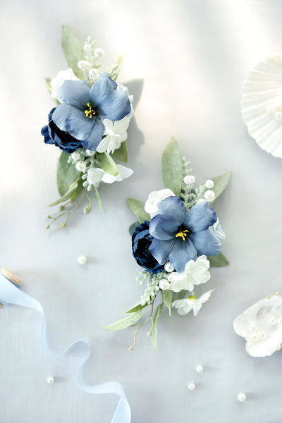 Shoulder Corsages in Dusty Blue & Navy