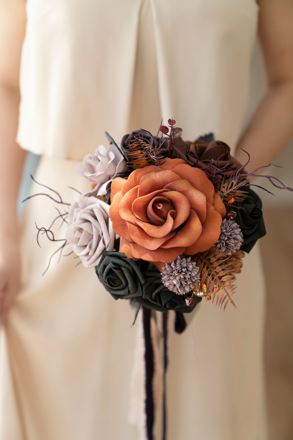 Round Bridesmaid Bouquets in Twilight Purple & Harvest Orange