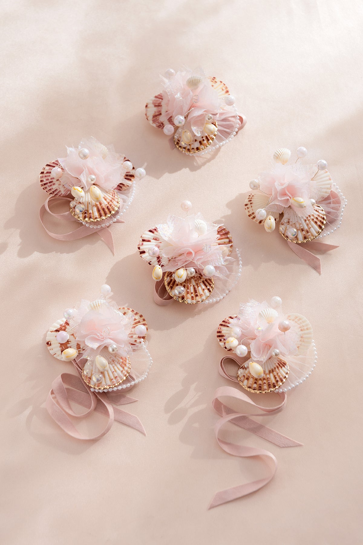 Wrist Corsages in Glowing Blush & Pearl