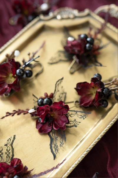 Boutonnieres for Guests in Moody Burgundy & Black