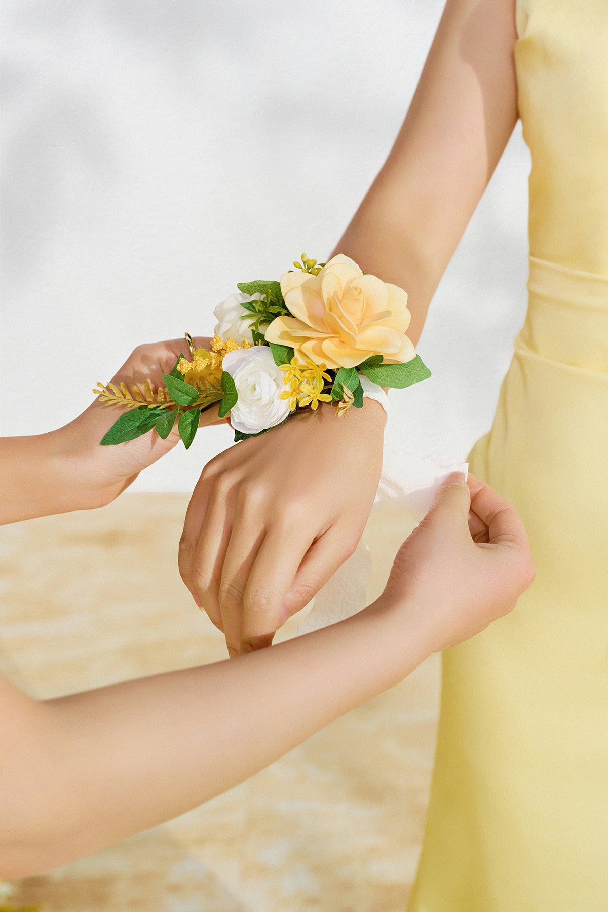 Wrist and Shoulder Corsages in Lemonade Yellow