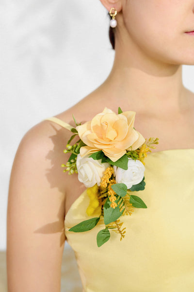 Wrist and Shoulder Corsages in Lemonade Yellow