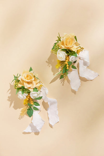 Wrist and Shoulder Corsages in Lemonade Yellow