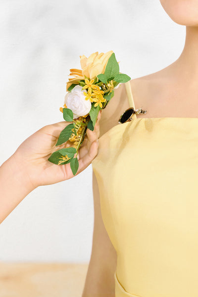 Wrist and Shoulder Corsages in Lemonade Yellow