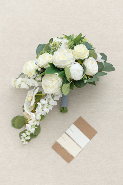 Small Cascade Bridal Bouquet in Natural Whites