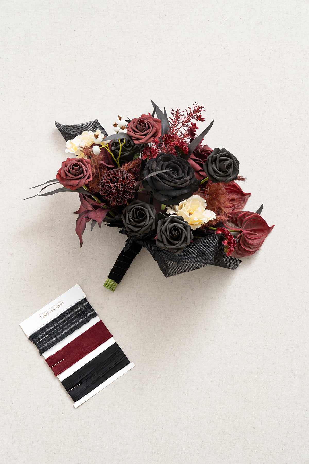 Small Free-Form Bridal Bouquet in Moody Burgundy & Black