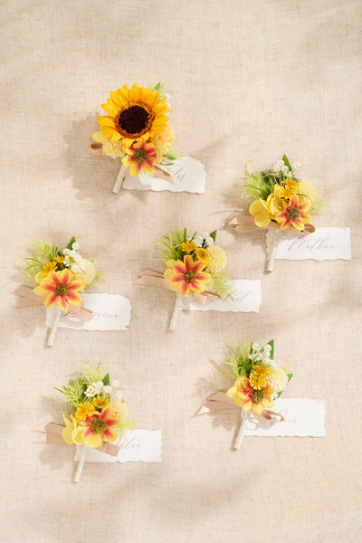 Boutonnieres in Sunflower & Peach