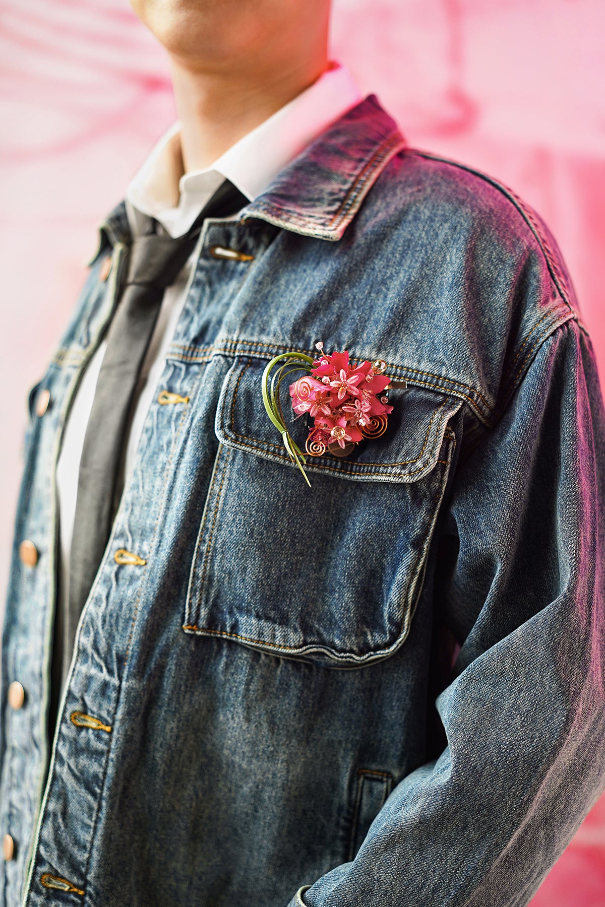 Pocket Square Boutonniere for Groom in Valentine Magenta | Clearance