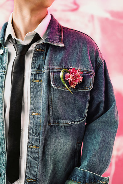 Pocket Square Boutonniere for Groom in Valentine Magenta