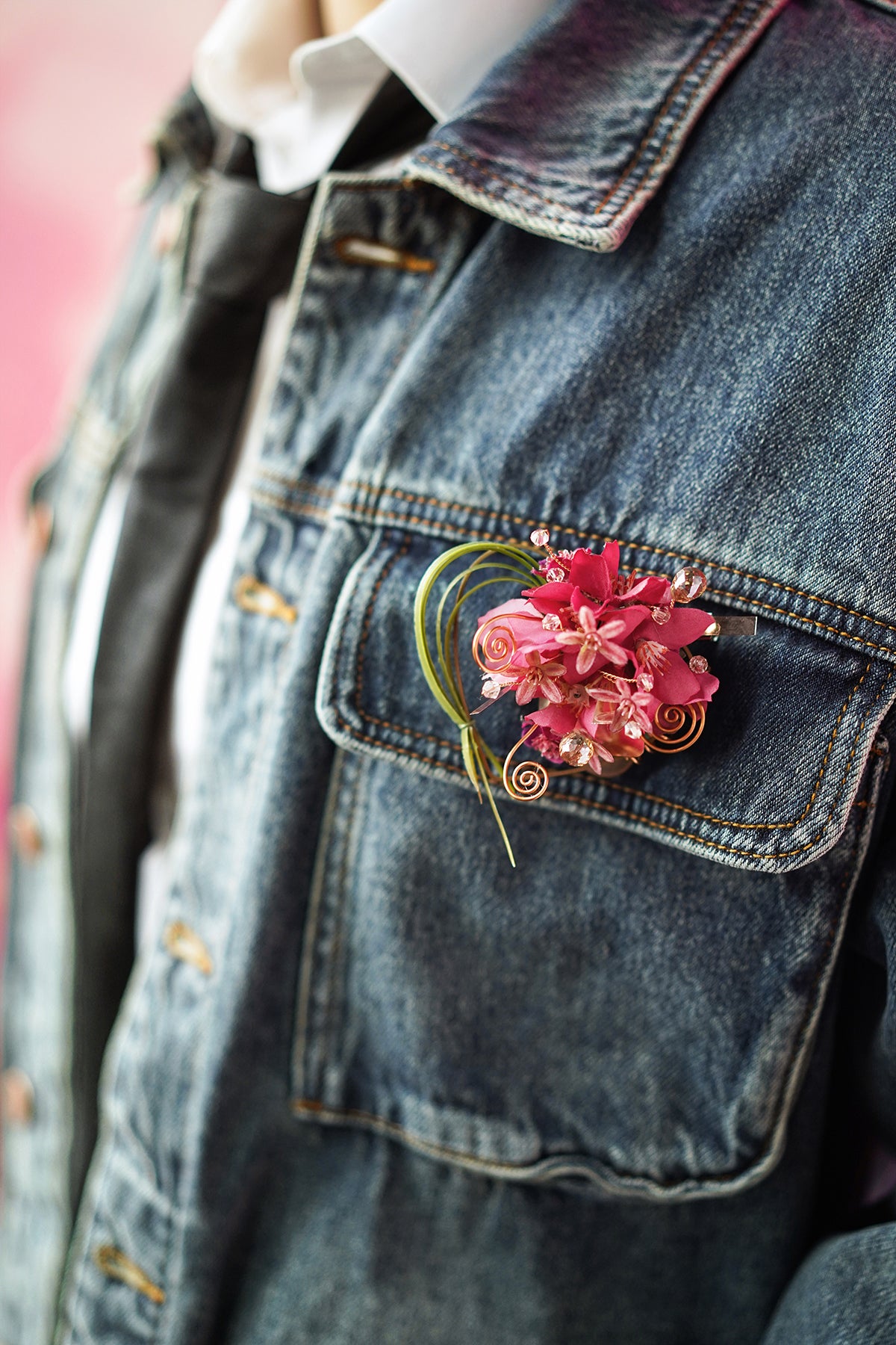 Pocket Square Boutonniere for Groom in Valentine Magenta