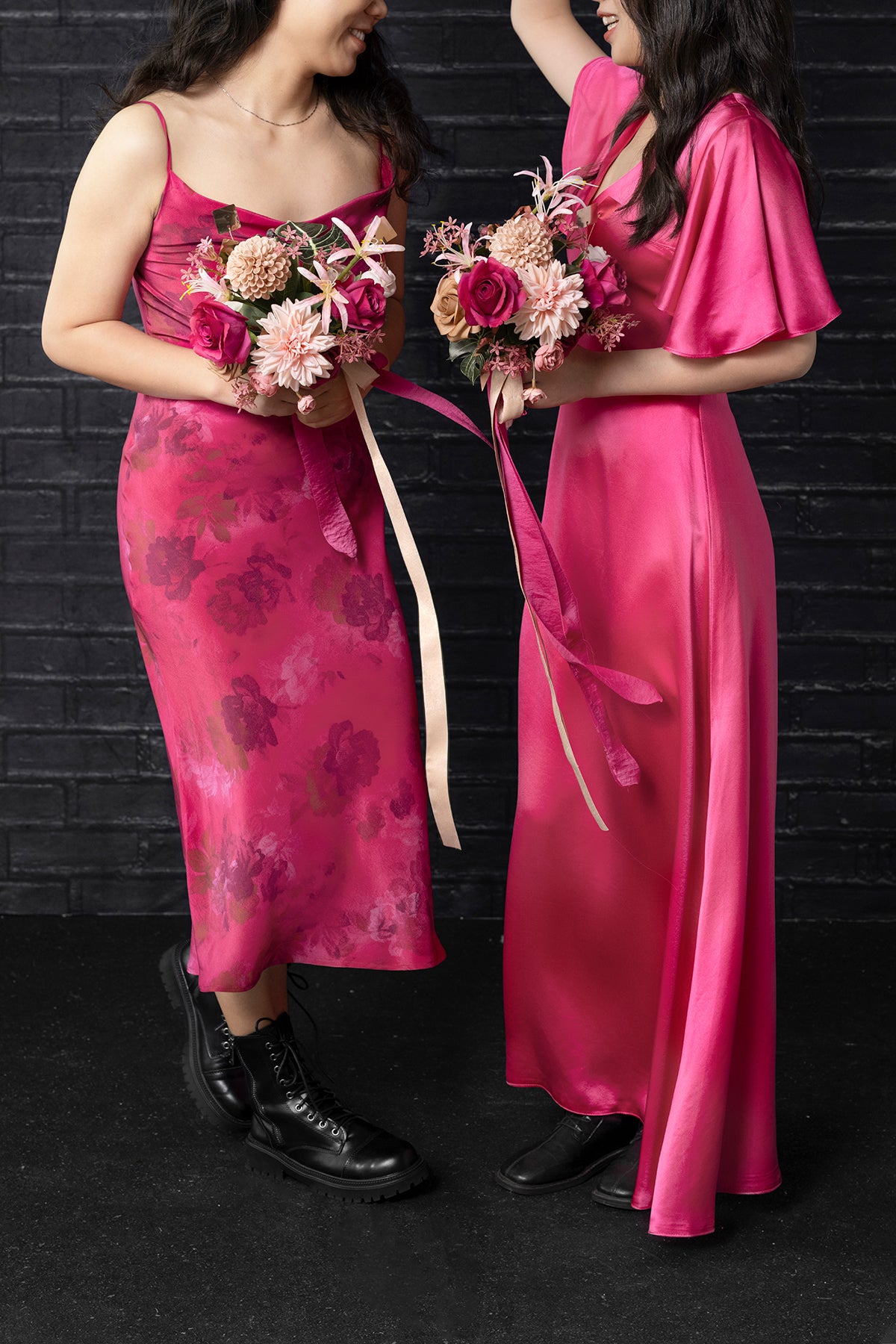 Free-Form Bridesmaid Bouquets in Valentine Magenta | Clearance