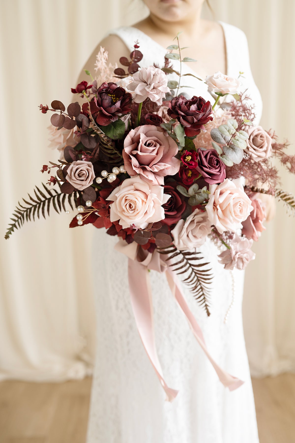 Large Free-Form Bridal Bouquet in Burgundy & Dusty Rose