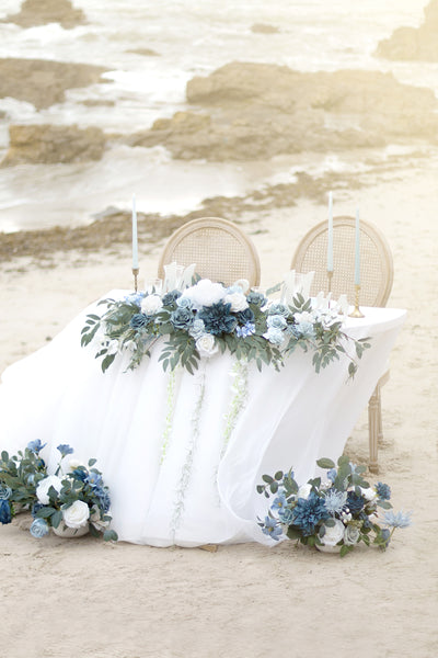 Flower Swag & Tablecloth Set for Sweetheart Table - Dusty Blue & Navy