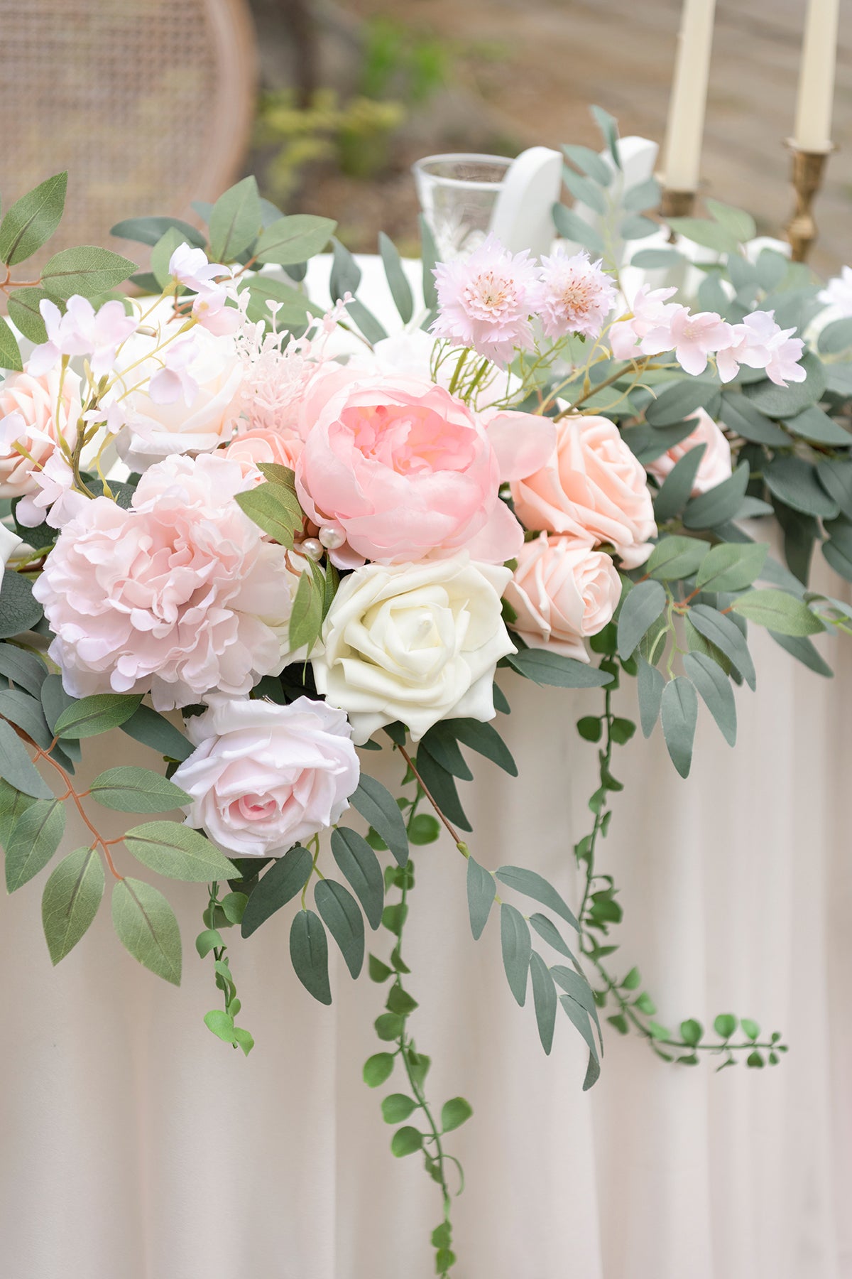 9ft Head Table Flower Garland in Blush & Cream