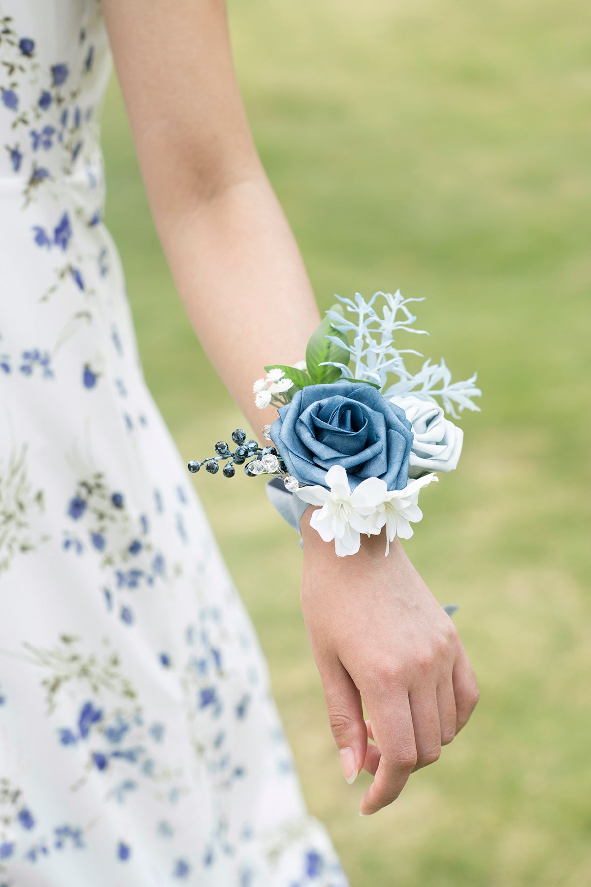 Wrist Corsages in Romantic Dusty Blue