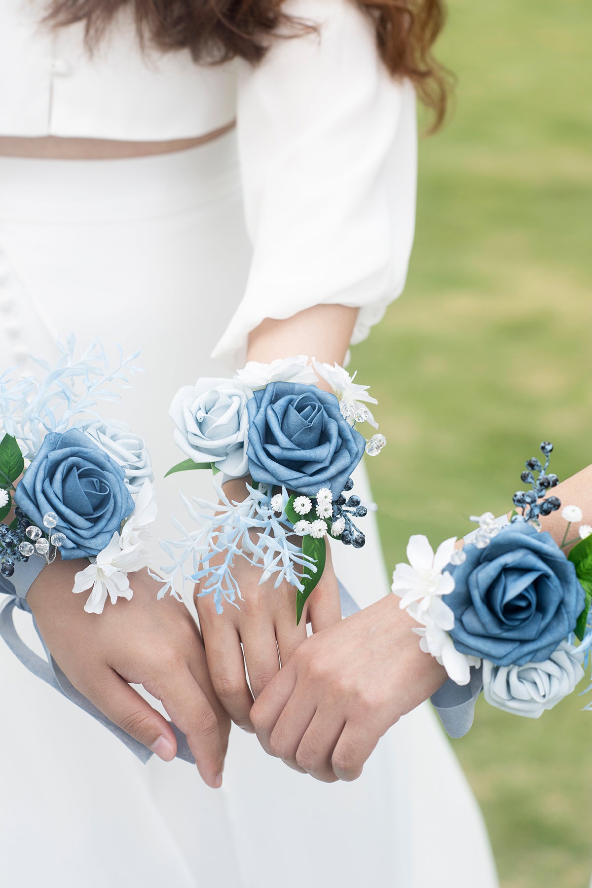Wedding Wrist Corsages (Set of 6) - Romantic Dusty Blue – Ling's Moment