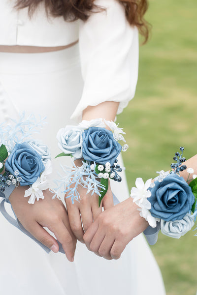 Wrist Corsages in Romantic Dusty Blue