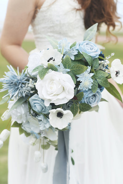 Medium Cascade Bridal Bouquet in Romantic Dusty Blue