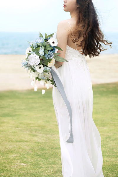 Medium Cascade Bridal Bouquet in Romantic Dusty Blue