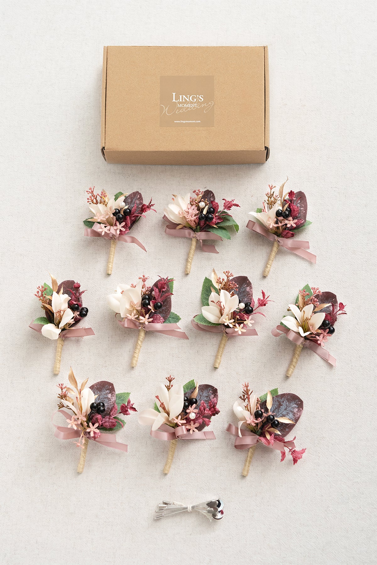 Boutonnieres for Guests in Dusty Rose & Mauve | Clearance