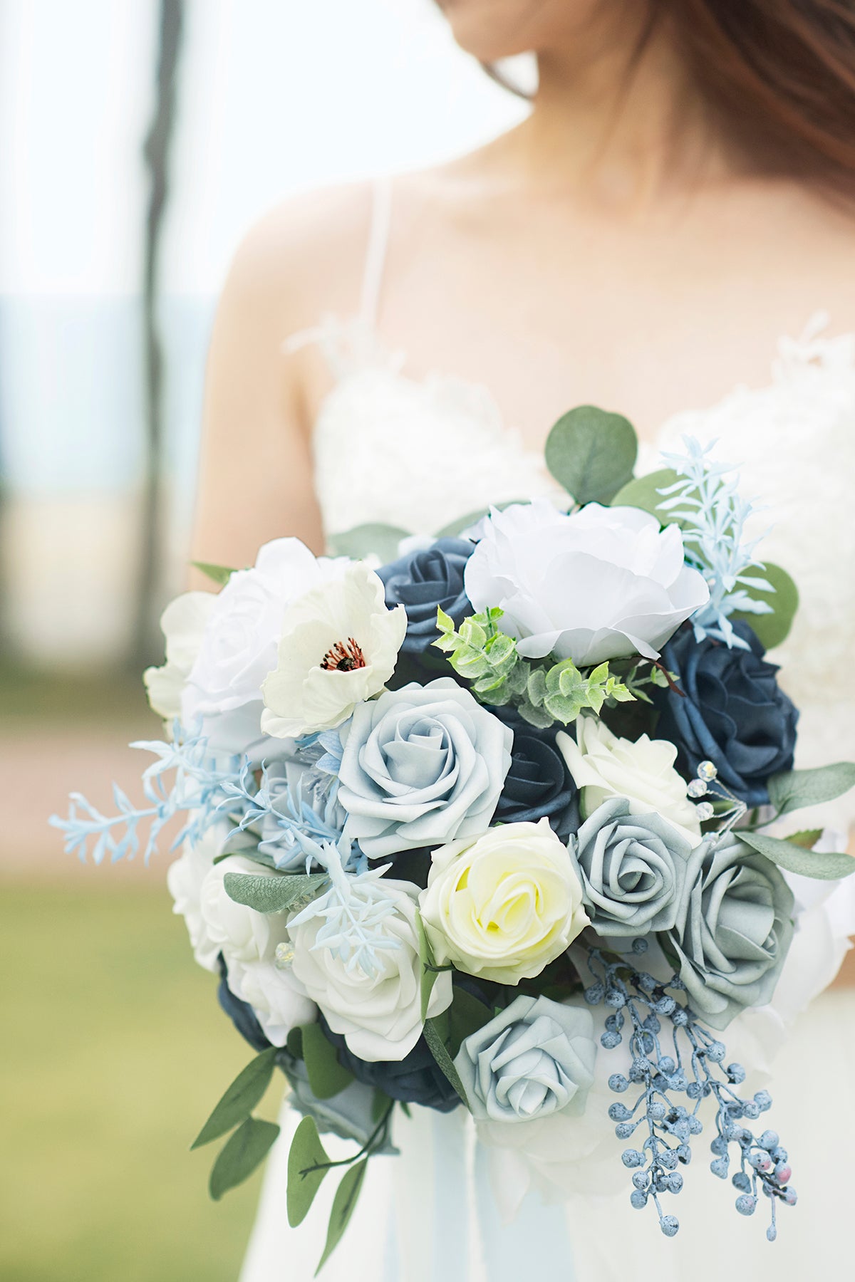 Small Round Bridal Bouquet in Dusty Blue