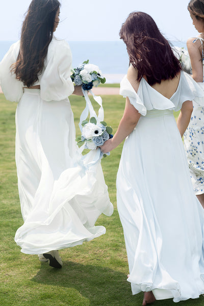 Maid of Honor & Bridesmaid Bouquets in Romantic Dusty Blue