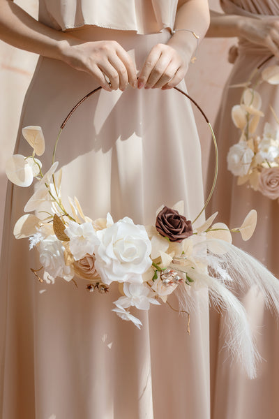 Hoop Bridesmaid Bouquets in White & Beige