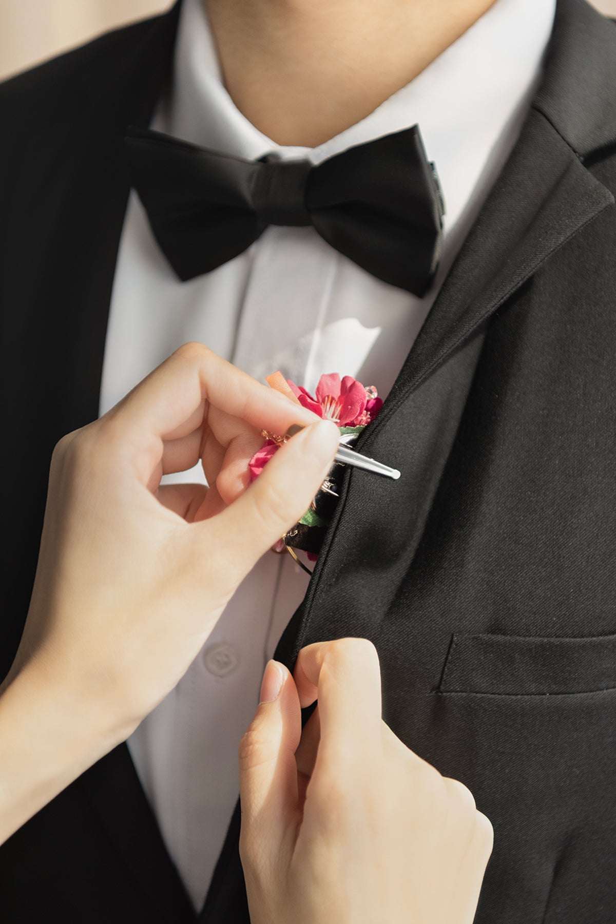 Pocket Square Boutonniere for Groom in Valentine Magenta