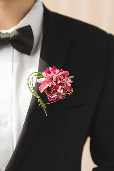 Pocket Square Boutonniere for Groom in Valentine Magenta | Clearance