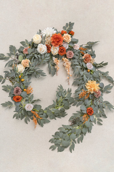 9ft Head Table Flower Garland in Sunset Terracotta