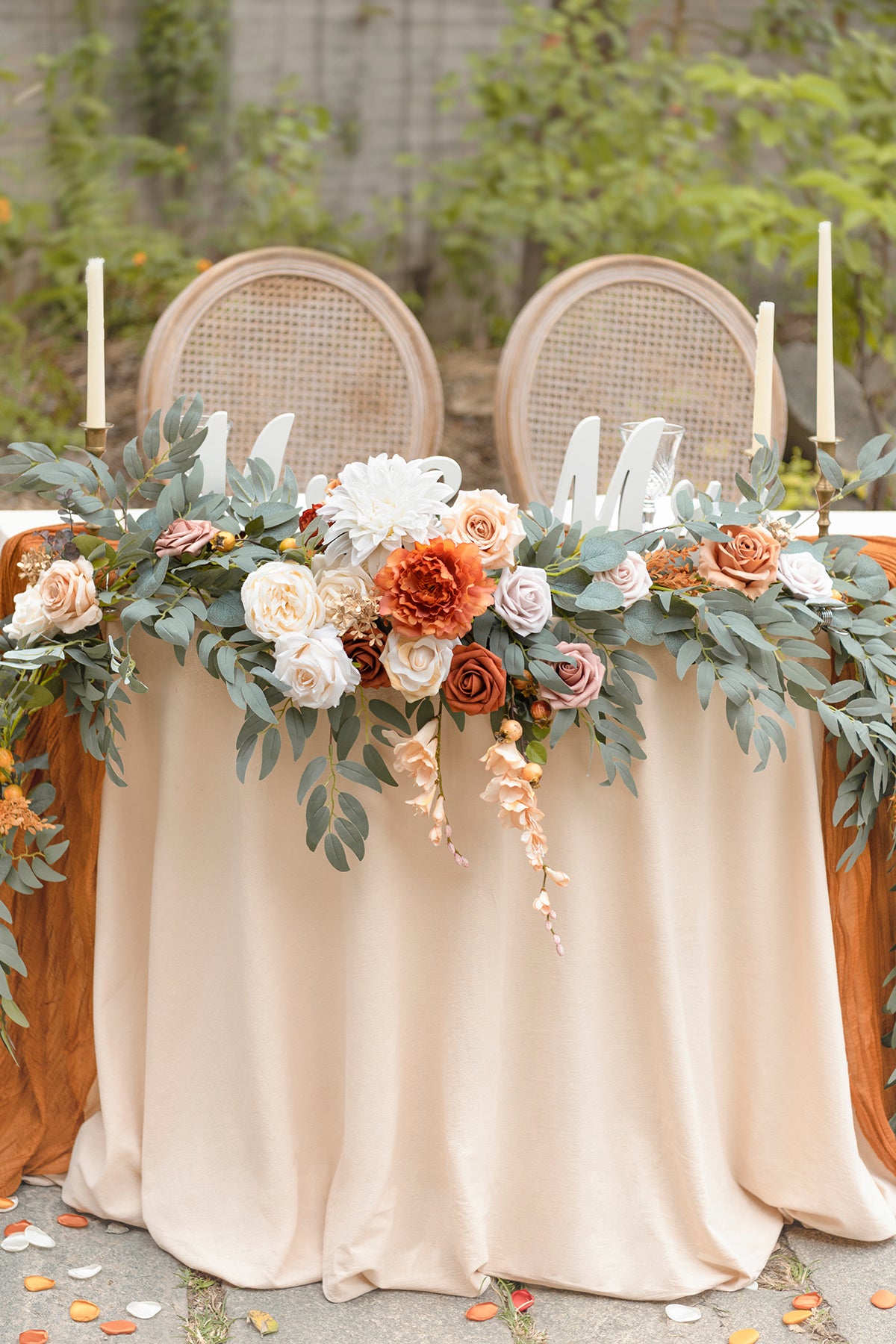 9ft Head Table Flower Garland in Sunset Terracotta