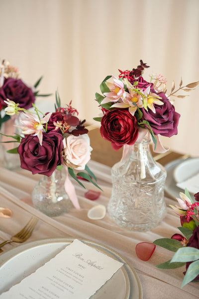 Mini Premade Flower Centerpiece Set in Romantic Marsala