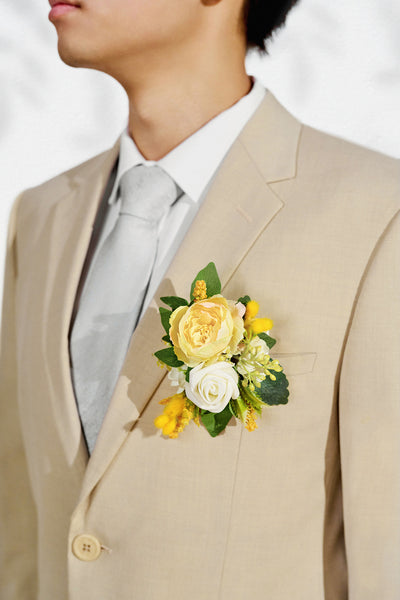 Pocket Square Boutonniere for Groom in Lemonade Yellow