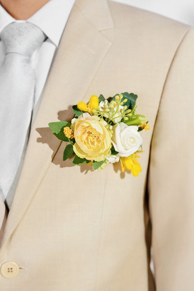 Pocket Square Boutonniere for Groom in Lemonade Yellow