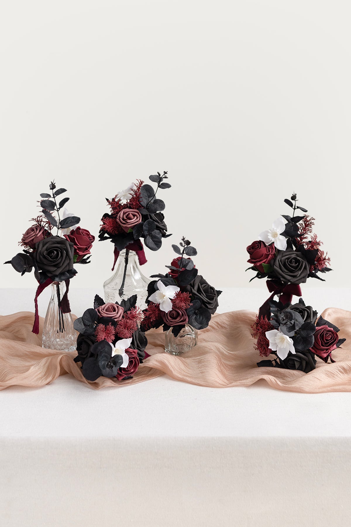 Mini Premade Flower Centerpiece Set in Moody Burgundy & Black