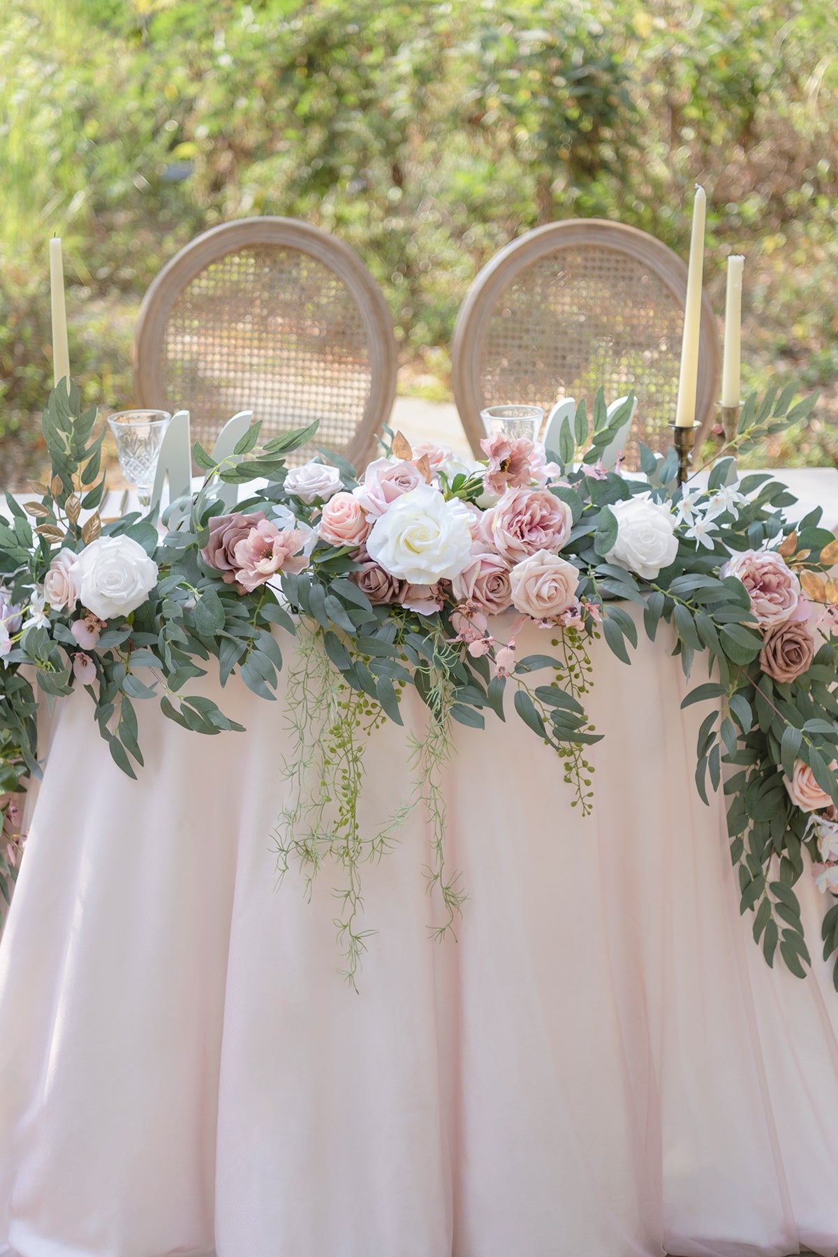 9ft Head Table Flower Garland in Dusty Rose & Cream