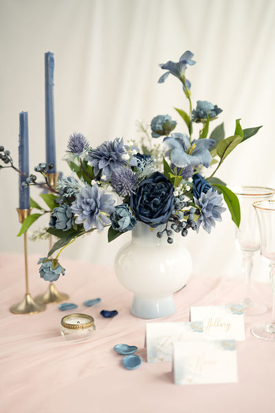 Rounded Belly Glass Vase in Dusty Blue & Navy