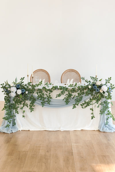 Large Floral Swag Set for Rectangle Head Table in Dusty Blue & Navy