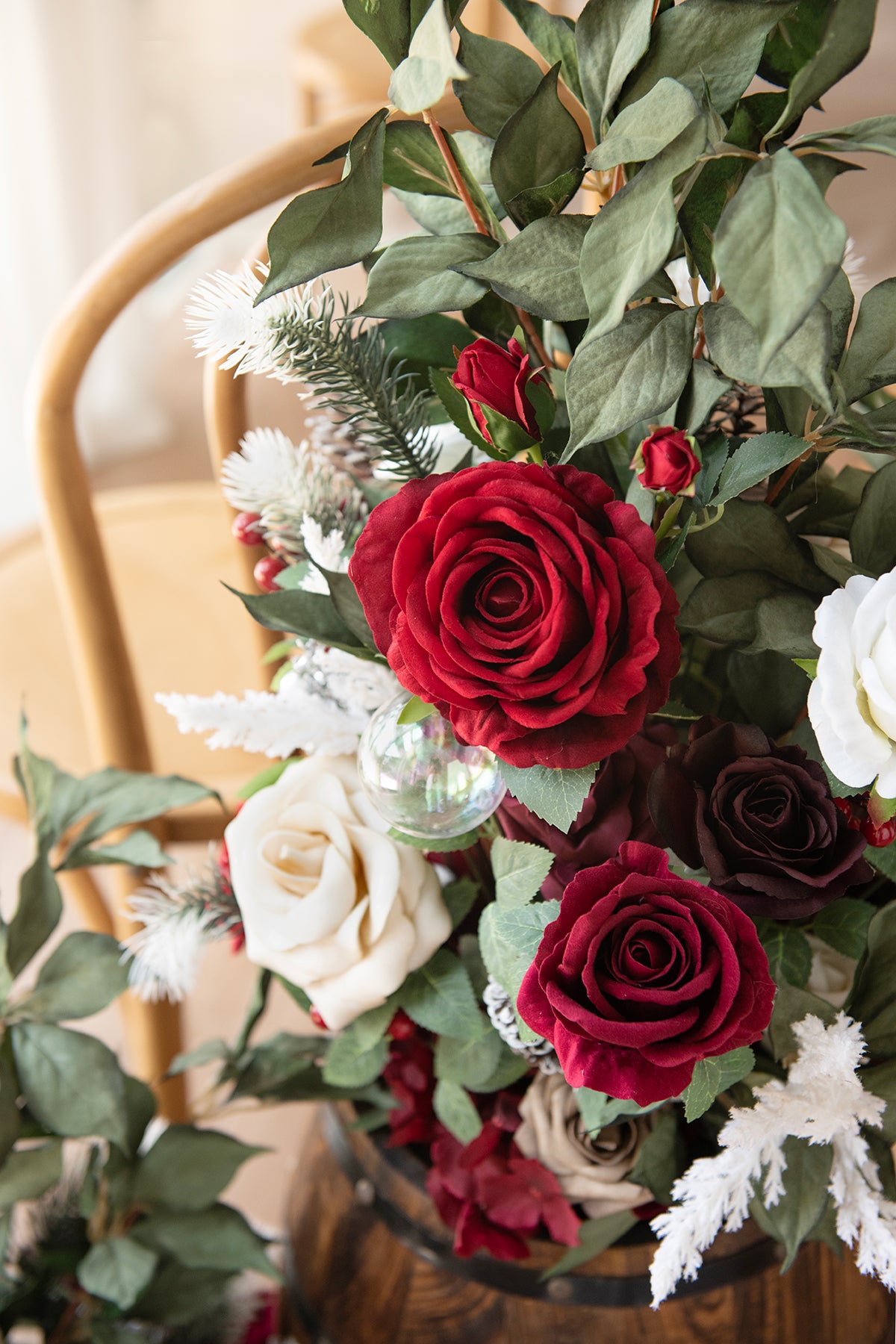Free-Standing Flower Arrangements in Christmas Red & Sparkle