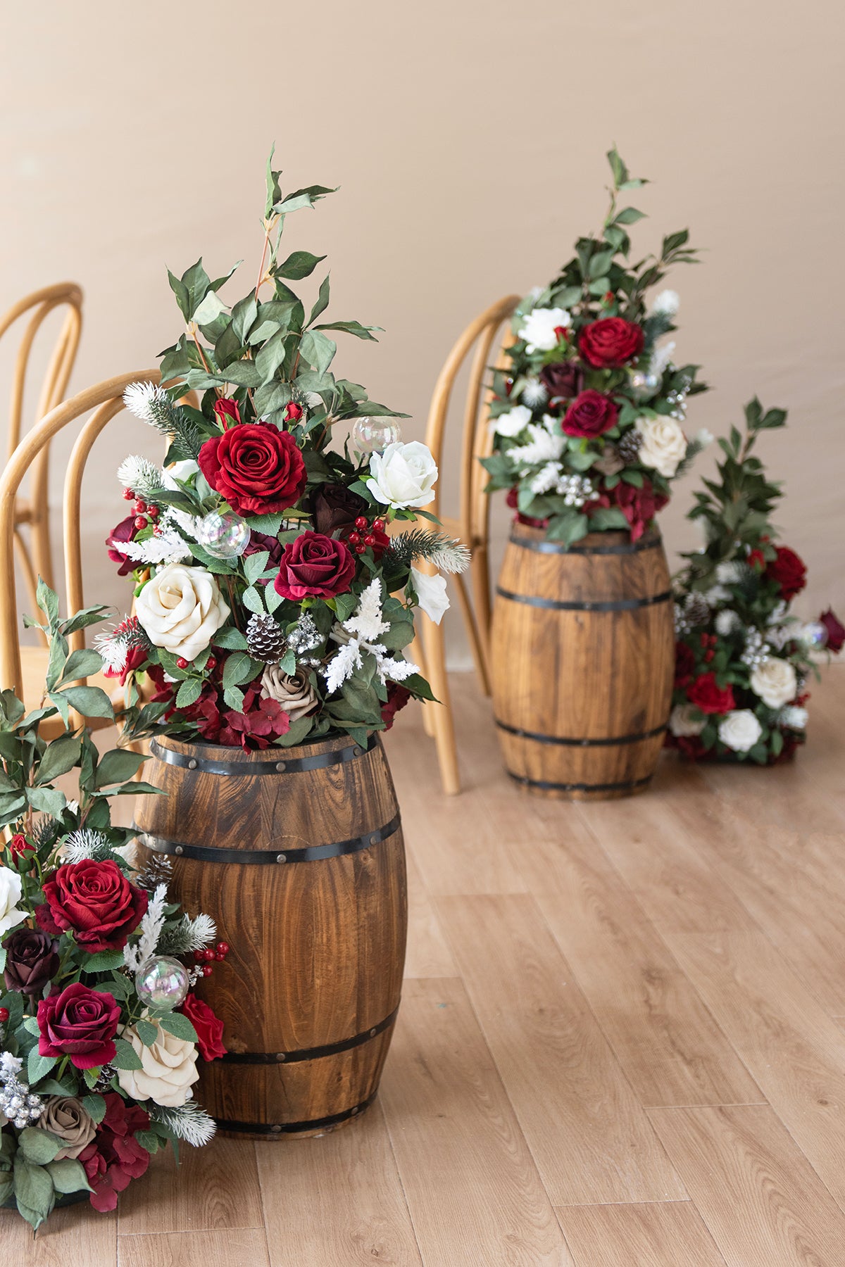 Free-Standing Flower Arrangements in Christmas Red & Sparkle