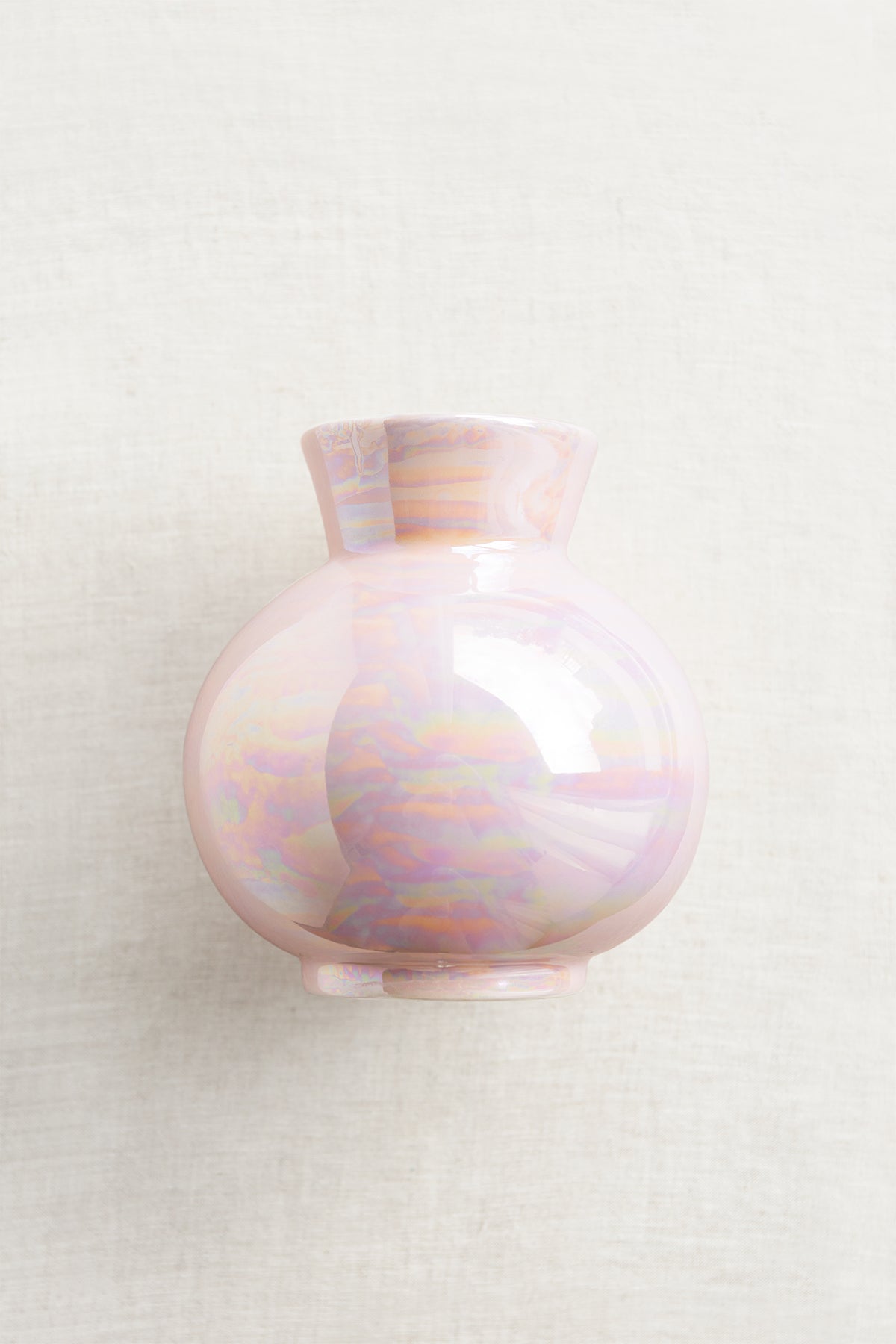 Round Ceramic Vase in Glowing Blush & Pearl