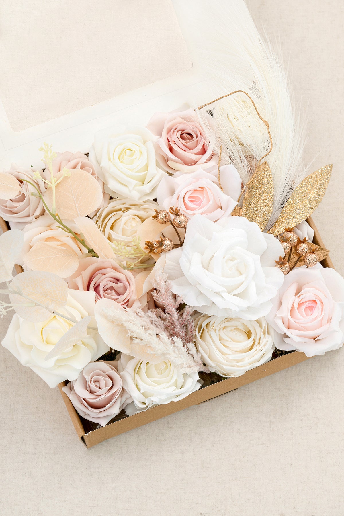 Pikadingnis Bride Bouquet Romantic Wedding Bouquet Artificial Flowers Box DIY Bouquets Centerpieces for DIY Bridal Wedding Decoration Fake Floral