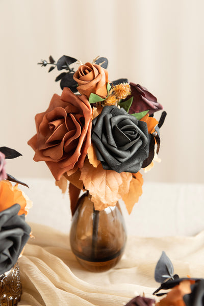 Mini Premade Flower Centerpiece Set in Black & Pumpkin Orange