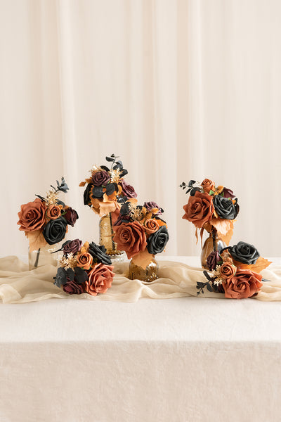 Mini Premade Flower Centerpiece Set in Black & Pumpkin Orange