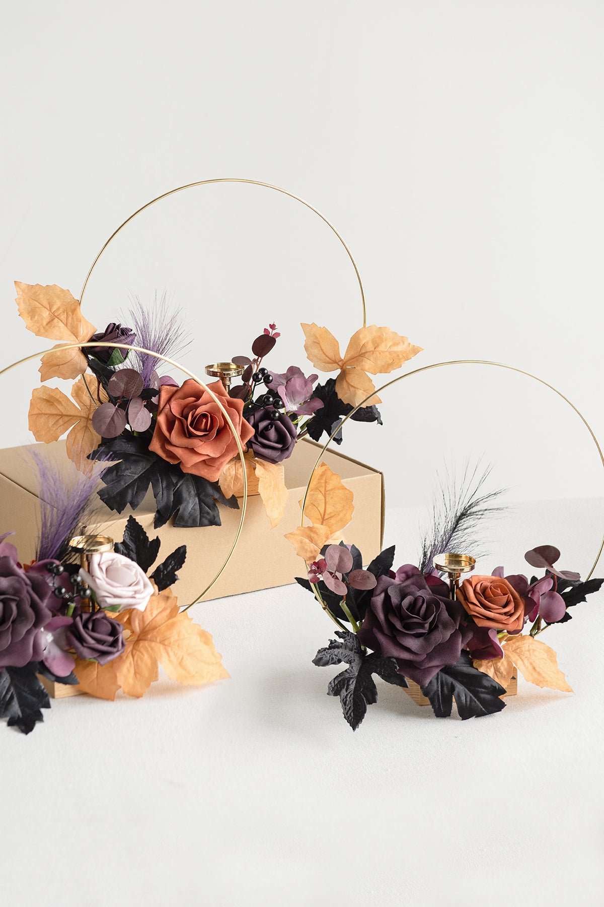 Wreath Hoop Centerpiece Set In Twilight Purple & Harvest Orange