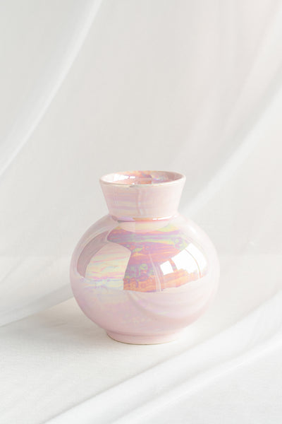 Round Ceramic Vase in Glowing Blush & Pearl