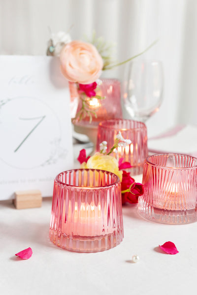 Glass Candle Holder in Passionate Pink & Blush
