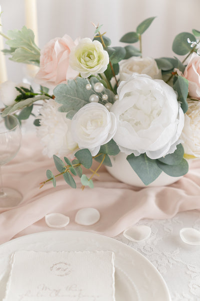 Silk Rose Petals in White & Sage